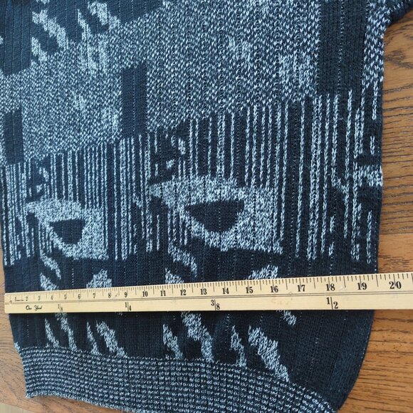 Vintage Zeppelin Sweater L Black Gray Abstract Geometric Knit Pullover 80s 90s - Picture 10 of 15